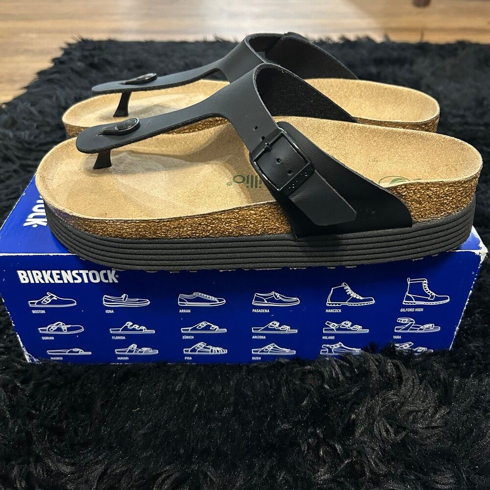 PAPILLIO by BIRKENSTOCK Gizeh black vegan platform sandals shoes eur 39 new - Picture 7 of 9